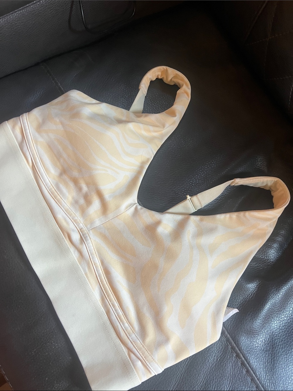 Fabletics Pale Yellow & Cream Zebra-Print Sports Bra